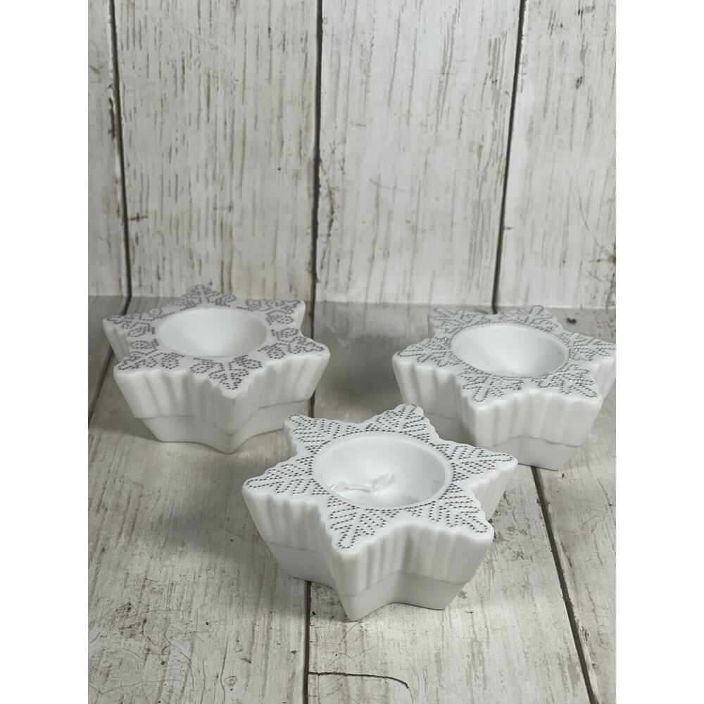 PARTYLITE Snow Flakes Tea light Candle Holders (Set Of 3) Vintage (3.75x2") EUC